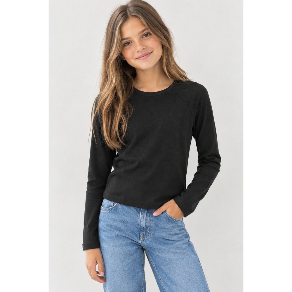 Zara Kids Black Long Sleeve Modal Cotton Blend Top Size 11-12 148cm